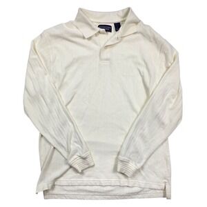 Roundtree & Yorke Ivory Herringbone Long‎ Sleeve Polo Sweater Men's Size Large